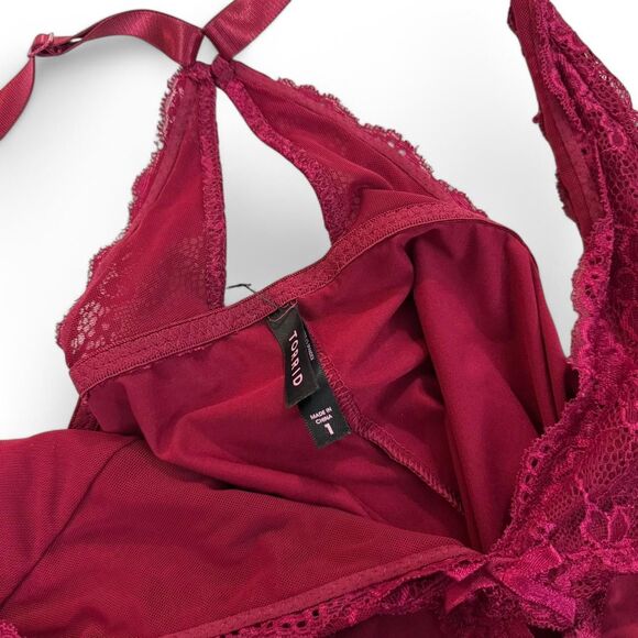 Torrid size XL Burgundy lace trim babydoll slip dress with adjustable straps - Picture 4 of 7
